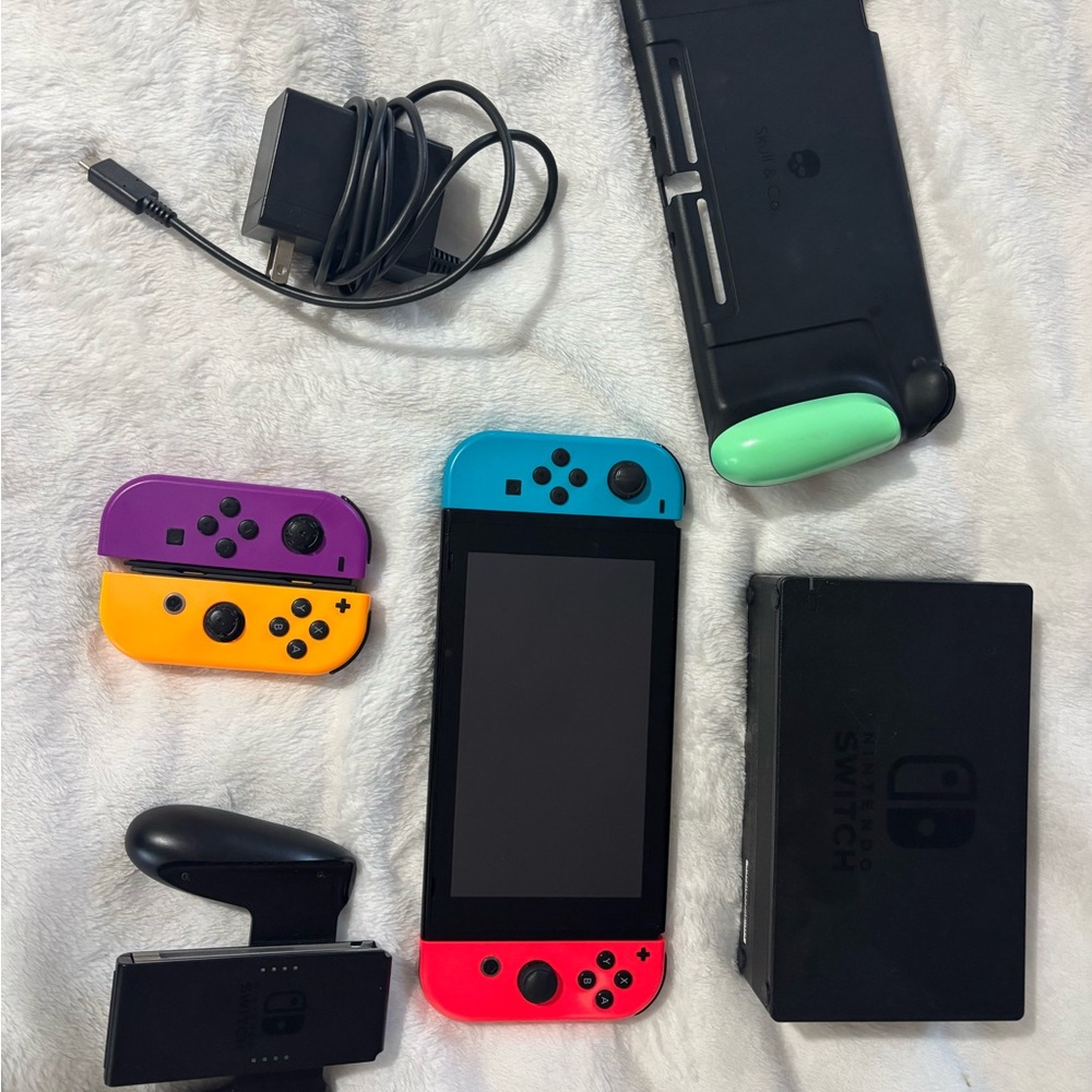 Nintendo Switch Console with Neon Red and Blue Joy-Con